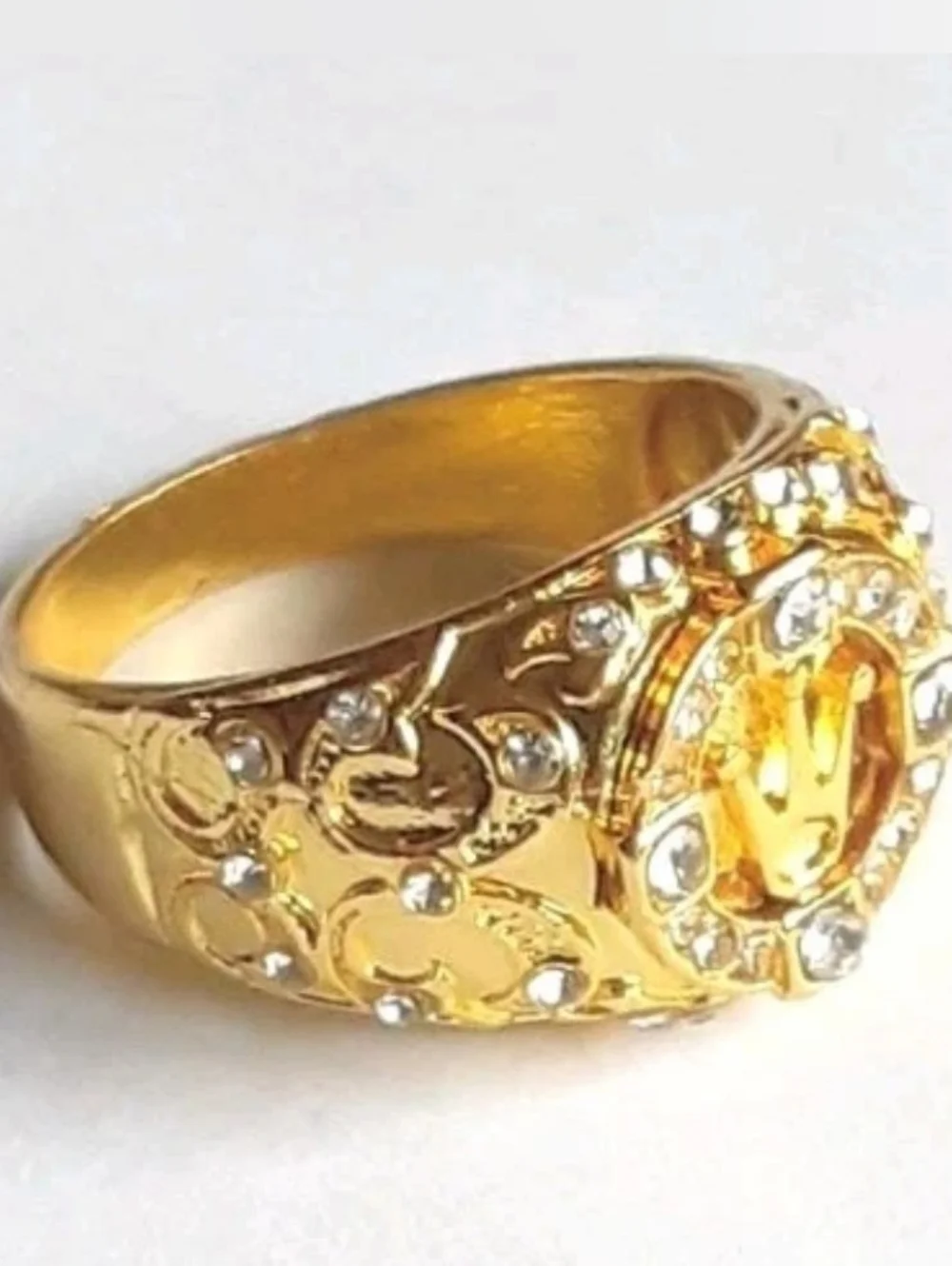 2Ct Round Real Moissanite Royal King Crown Wedding Ring 14K Yellow Gold Plated12